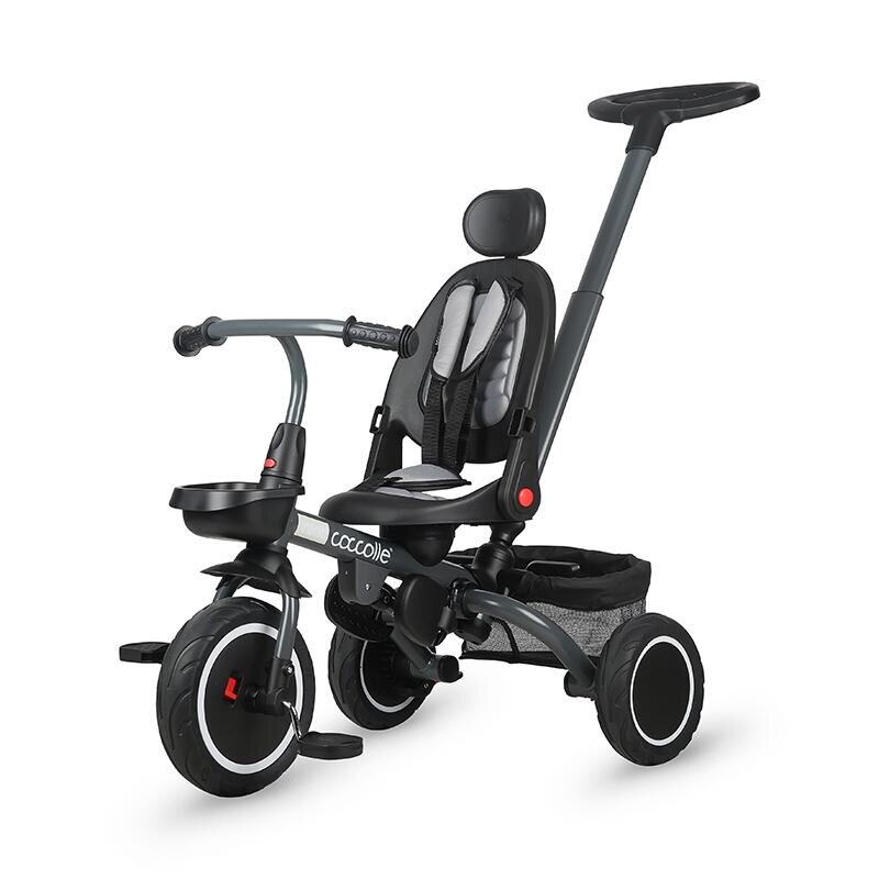 COCCOLLE Tricicleta pentru copii Venti Magenta multifunctionala cu spatar ajustabil cu pozitie de somn sezut rotativ 360 grade roti de cauciuc 2 seturi de suporti de picioare de la 10 luni pana la 25 kg