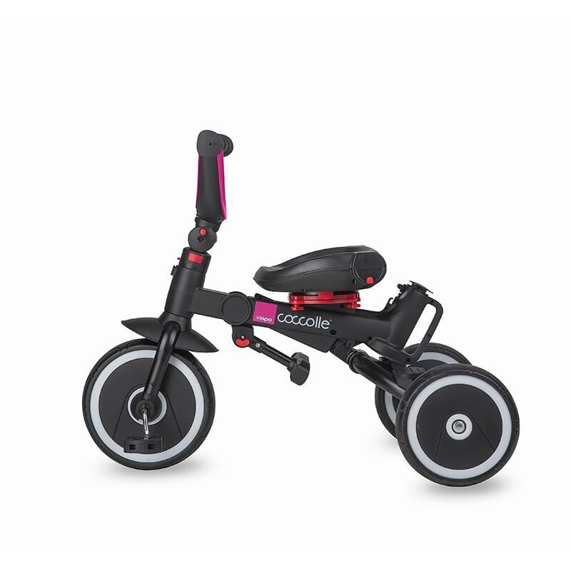 COCCOLLE Tricicleta pentru copii Vispo Magenta multifunctionala pliabila scaun reversibil rotire 360 grade pozitie somn sistem roata libera 2 seturi suport de picioare si cadru din aliaj de magneziu