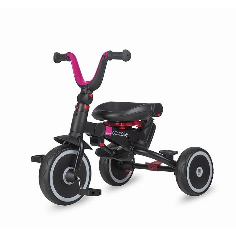 COCCOLLE Tricicleta pentru copii Vispo Magenta multifunctionala pliabila scaun reversibil rotire 360 grade pozitie somn sistem roata libera 2 seturi suport de picioare si cadru din aliaj de magneziu