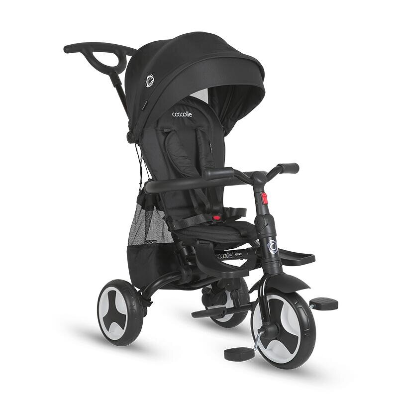 COCCOLLE Tricicleta ultrapliabila Spectra Plus Premium Line Scaun reversibil Copertina XXL Cos accesorii 2 seturi suport picioruse Sistem roata libera Roti cauciuc EVA Jet Black