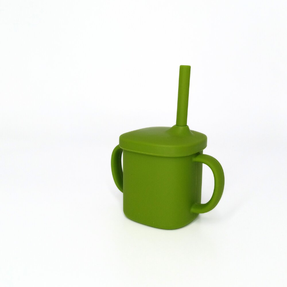 Coccorito Cana cu pai si capac din silicon Green 180 ml