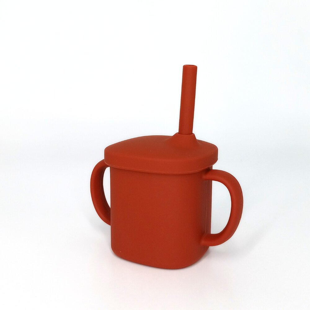 Coccorito Cana cu pai si capac din silicon Red 180 ml