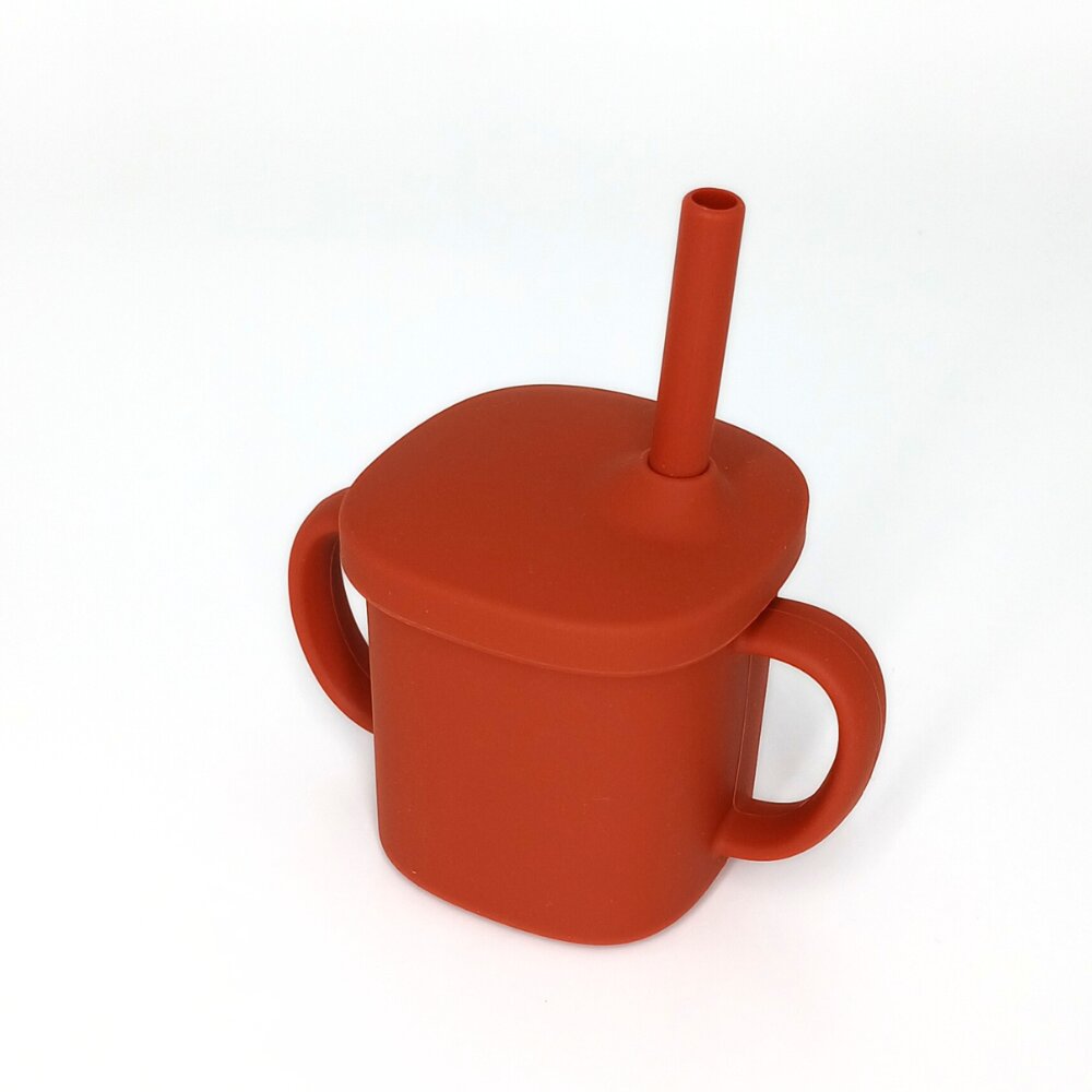 Coccorito Cana cu pai si capac din silicon Red 180 ml