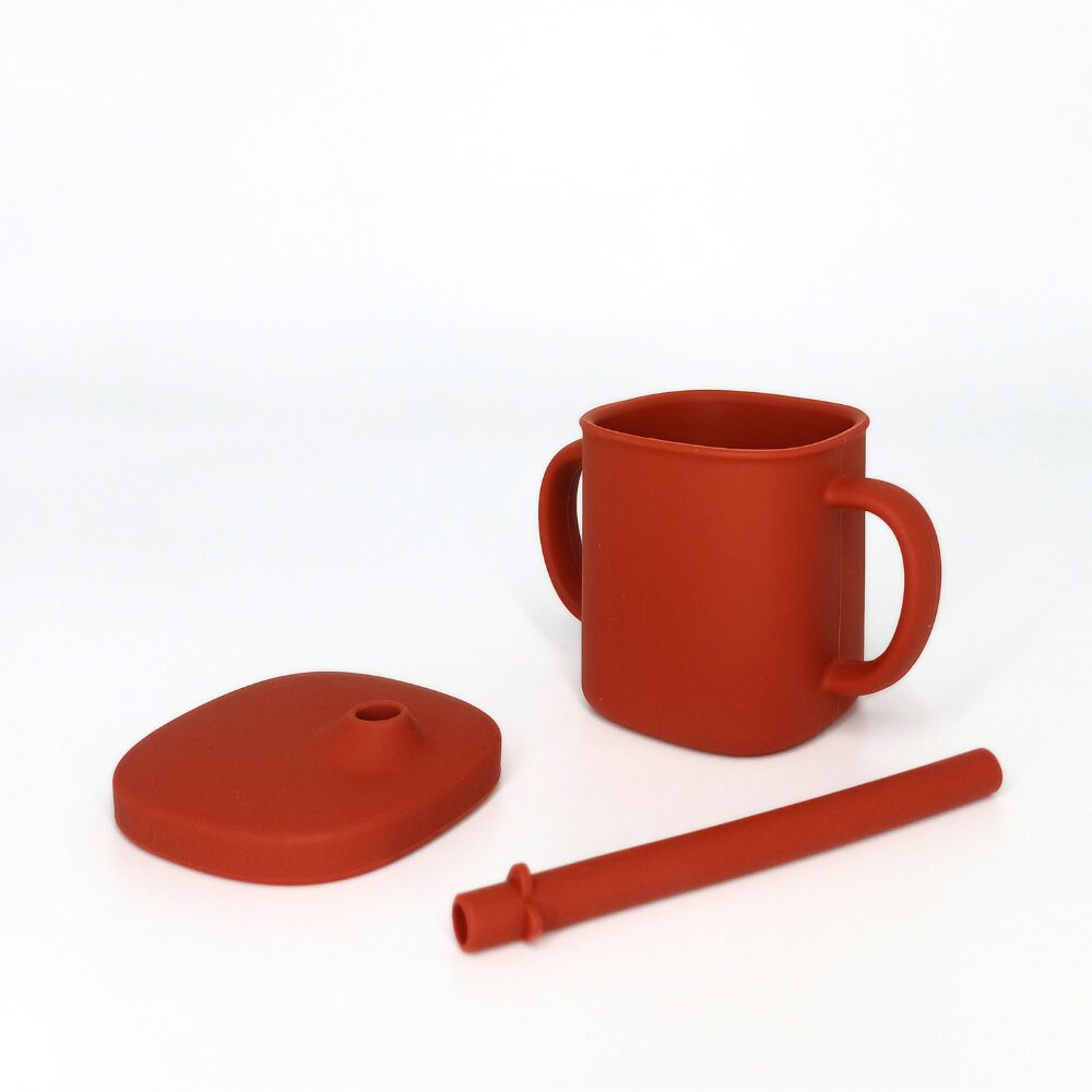 Coccorito Cana cu pai si capac din silicon Red 180 ml