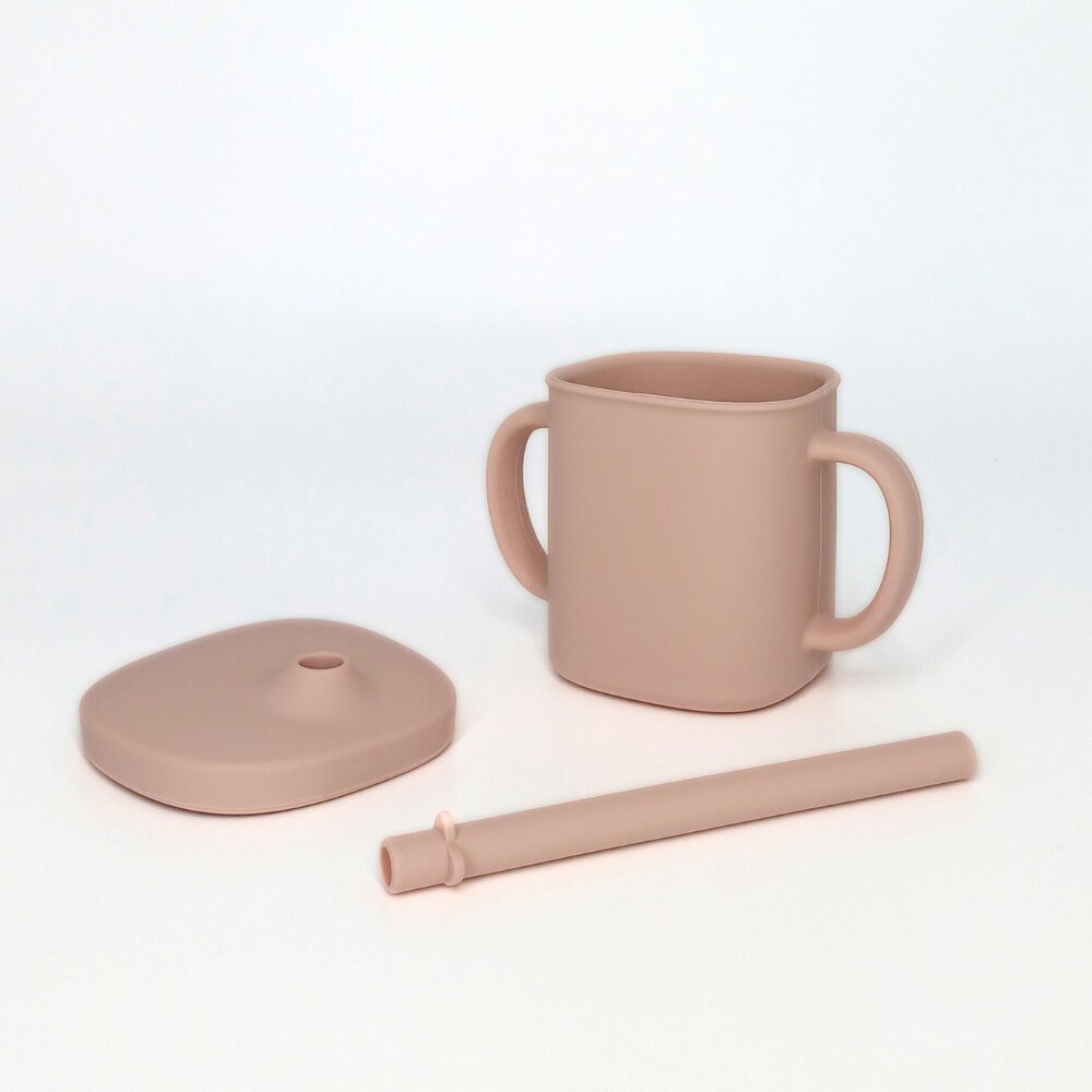 Coccorito Cana cu pai si capac din silicon Soft Pink 180 ml