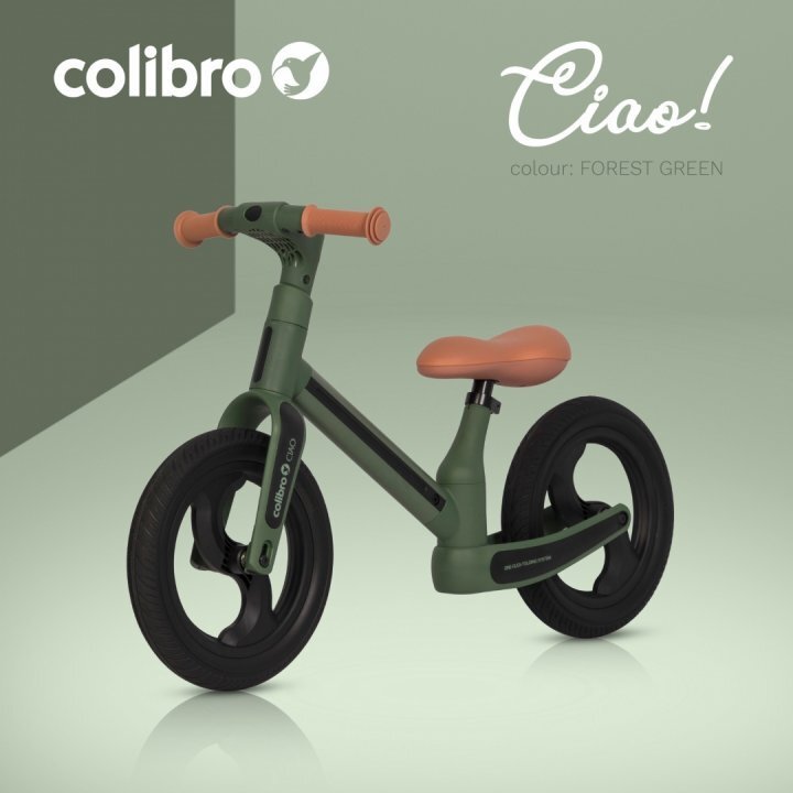 Colibro Bicicleta de echilibru pentru copii fara pedale pliabila cu scaunelul si ghidonul reglabile pe inaltime cu roti din cauciuc de 12 inch Ciao Forest Green