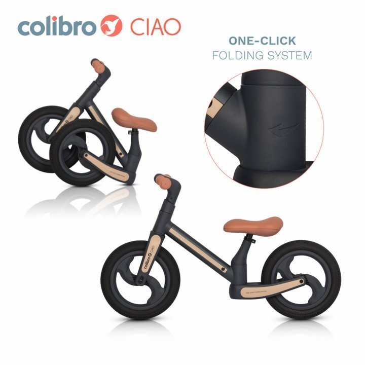 Colibro Bicicleta de echilibru pentru copii fara pedale pliabila cu scaunelul si ghidonul reglabile pe inaltime cu roti din cauciuc de 12 inch Ciao Street Gray