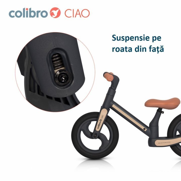 Colibro Bicicleta de echilibru pentru copii fara pedale pliabila cu scaunelul si ghidonul reglabile pe inaltime cu roti din cauciuc de 12 inch Ciao Street Gray
