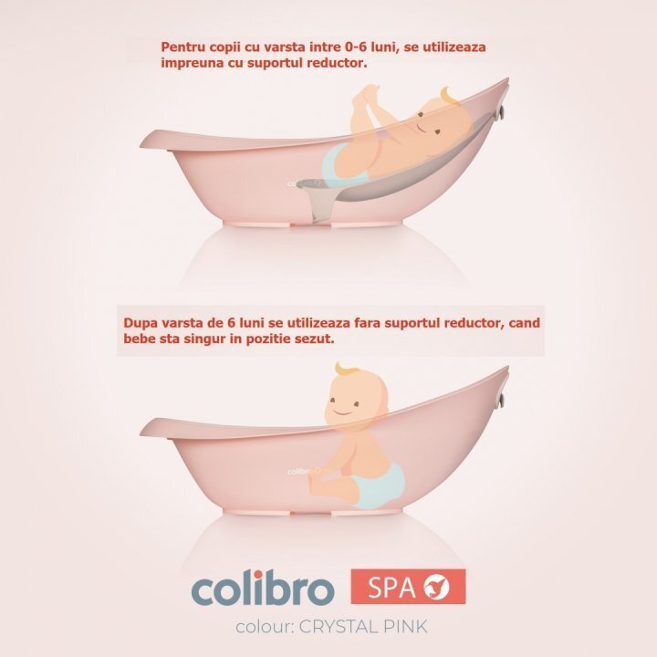 Colibro Cadita ergonomica 2 in 1 Spa Roz 86 cm reductor detasabil si dop de scurgere