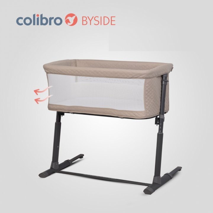 Colibro Patut Co-Sleeper 2 in 1 pentru copii BySide Bassinet cu saltea inclusa inaltime reglabila pe 9 nivele si unghi de inclinare de 30 de grade sistem automat de retractare picioare dimensiune 93 x 58 cm Taupe