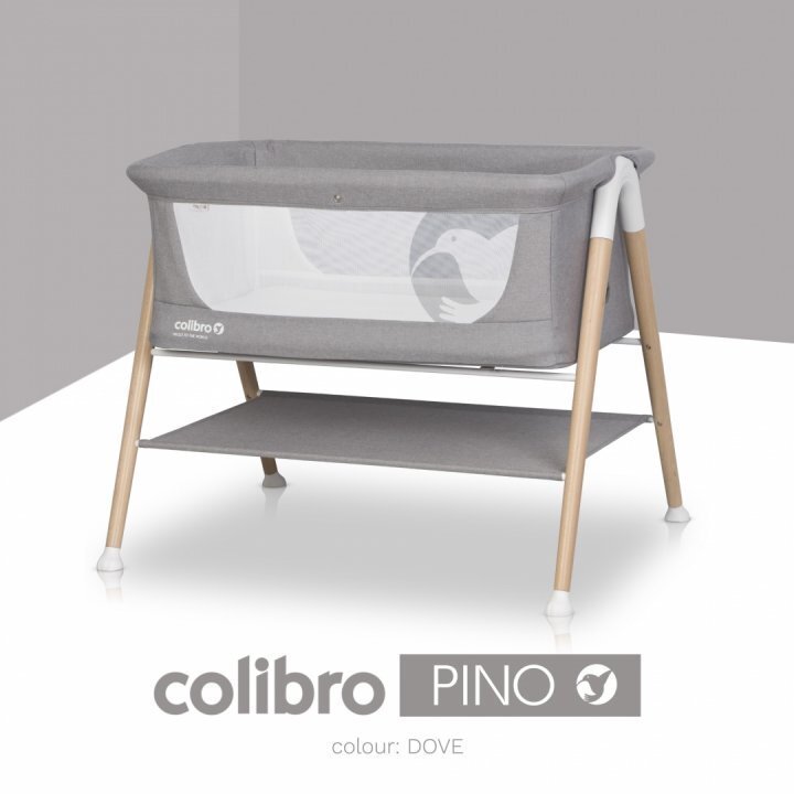 Colibro Patut nou nascut Pino Dove 90x53 cm cu saltea si protectie contra insectelor picioare de lemn