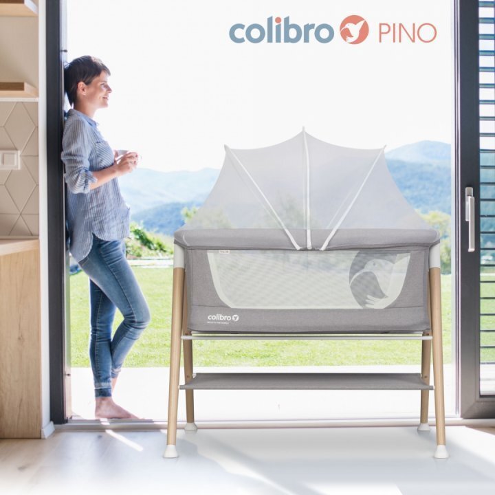 Colibro Patut nou nascut Pino Dove 90x53 cm cu saltea si protectie contra insectelor picioare de lemn