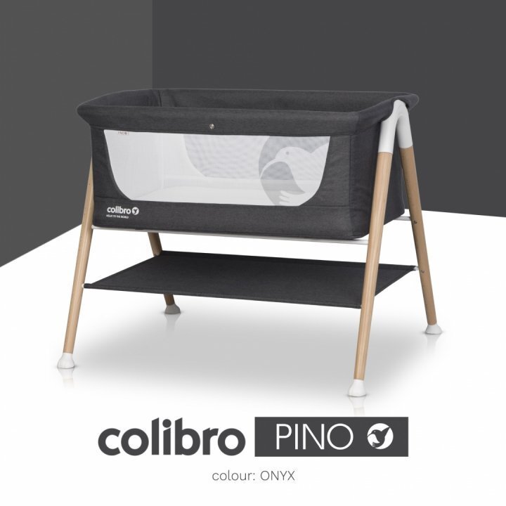 Colibro Patut nou nascut Pino Onyx 90x53 cm cu saltea si protectie contra insectelor picioare de lemn