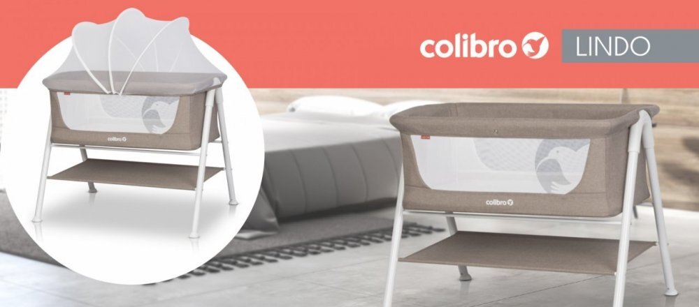 Colibro Patut pentru nou nascut Lindo cu saltea si protectie contra insectelor dimensiune 90 x 53 cm Natural