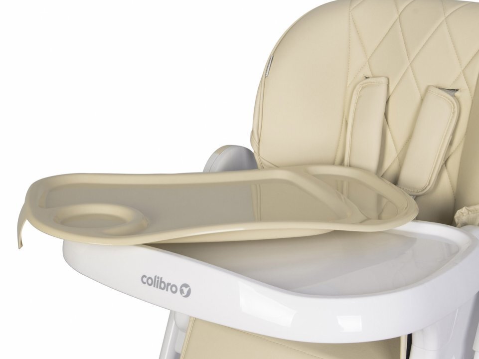 Colibro Scaun de masa multifunctional 2 in 1 pliabil reglabil pe inaltime cu Centura de siguranta si 2 tavite de servire Noto Almond