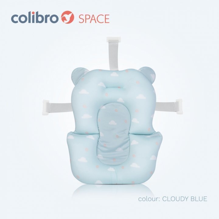 Colibro Set cadita pliabila pentru copii Space cu pernuta si termometru integrat dimensiune 84 x 48 cm capacitate 40L Cloudy Blue