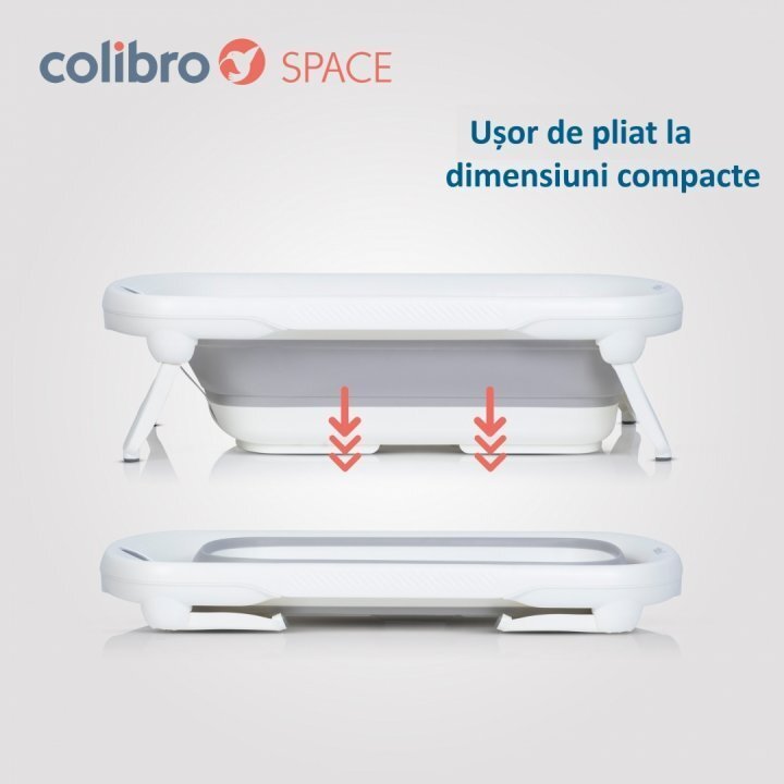 Colibro Set cadita pliabila pentru copii Space cu pernuta si termometru integrat dimensiune 84 x 48 cm capacitate 40L Cloudy Blue