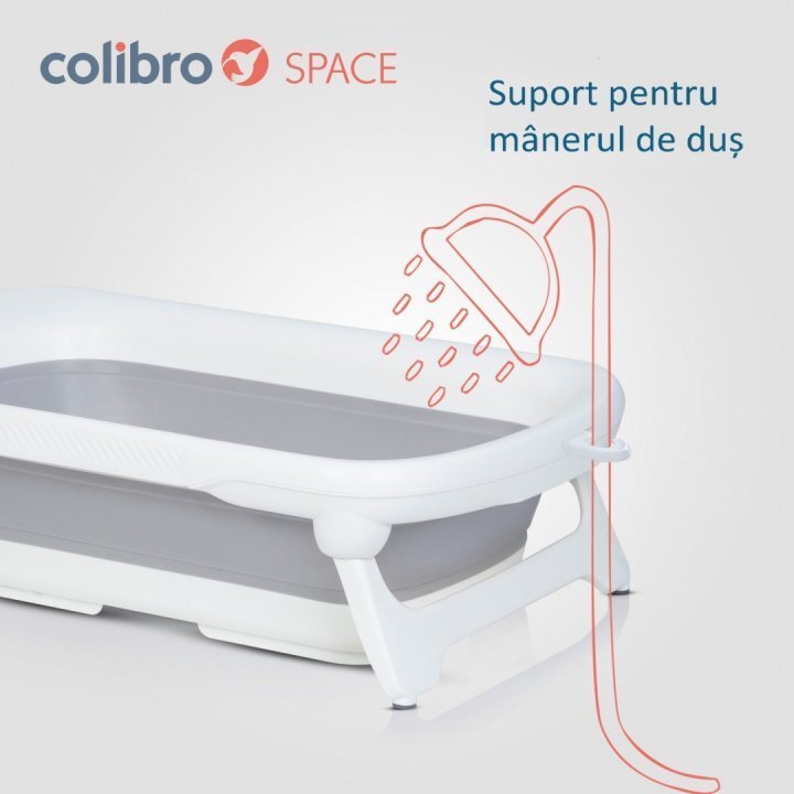Colibro Set cadita pliabila pentru copii Space cu pernuta si termometru integrat dimensiune 84 x 48 cm capacitate 40L Cloudy Blue