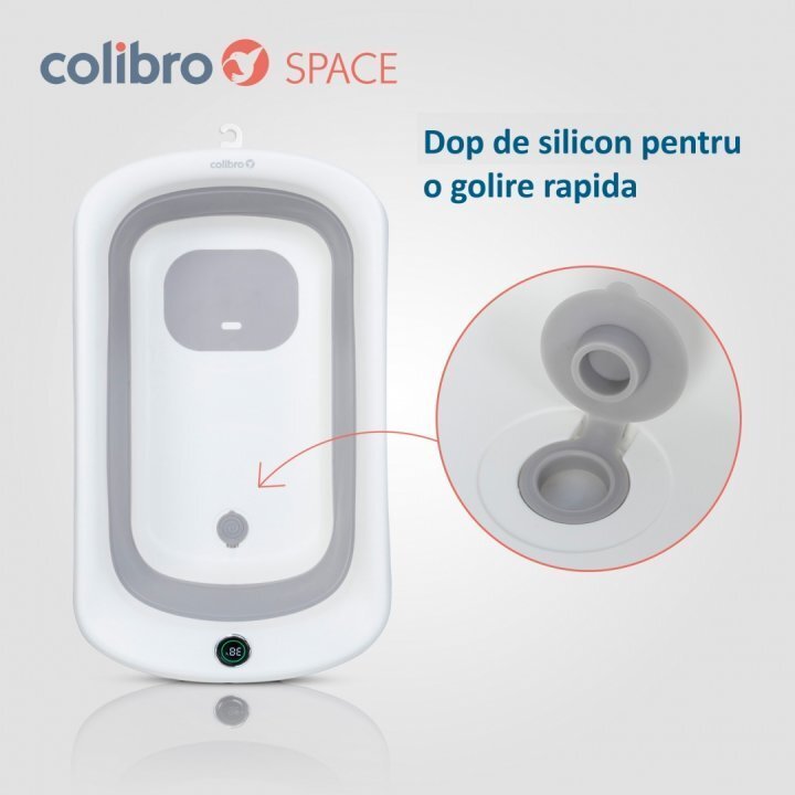 Colibro Set cadita pliabila pentru copii Space cu pernuta si termometru integrat dimensiune 84 x 48 cm capacitate 40L Sweet Pink