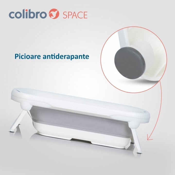 Colibro Set cadita pliabila pentru copii Space cu pernuta si termometru integrat dimensiune 84 x 48 cm capacitate 40L Sweet Pink