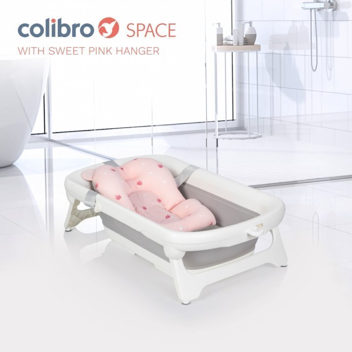 Colibro Set cadita pliabila pentru copii Space cu pernuta si termometru integrat dimensiune 84 x 48 cm capacitate 40L Sweet Pink