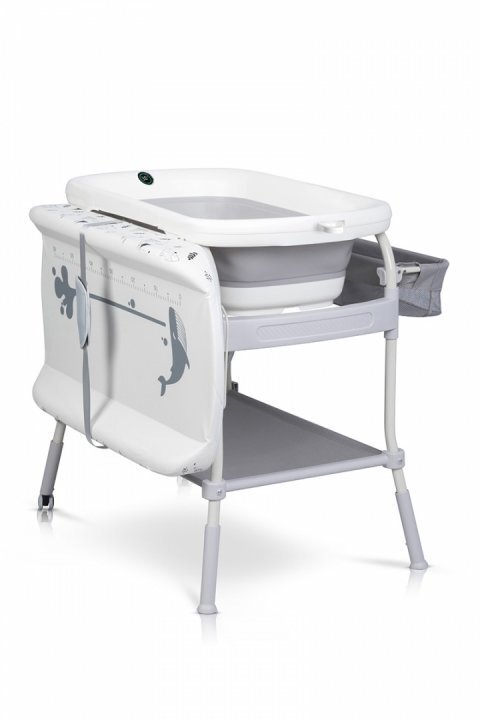 Colibro Set de baie 2 in 1 cu Masuta de infasat si Cadita de baie Flip cu termometru inaltime reglabila doua roti cu frane dimensiune 105 x 84 x 58 cm