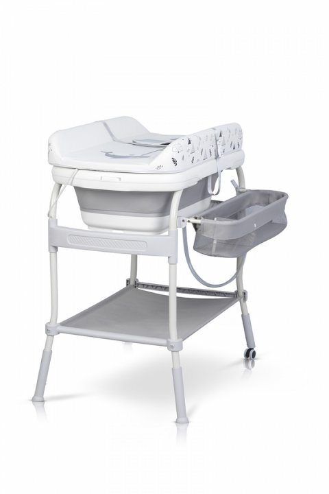 Colibro Set de baie 2 in 1 cu Masuta de infasat si Cadita de baie Flip cu termometru inaltime reglabila doua roti cu frane dimensiune 105 x 84 x 58 cm