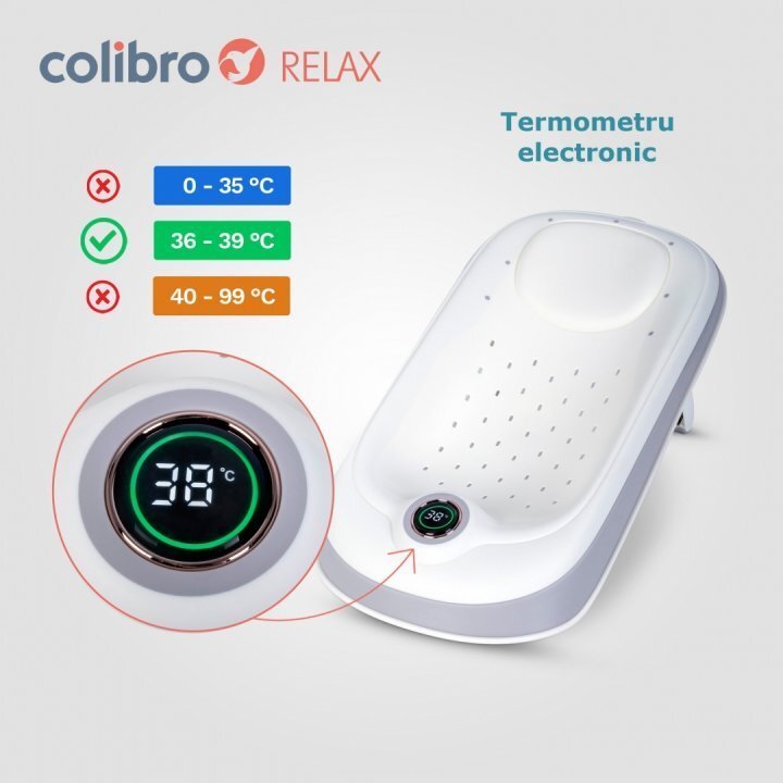 Colibro Suport pliabil pentru baie bebelusi Relax Gri cu baza si spatar antialunecare senzor temperatura 55x 29 x 11-20cm
