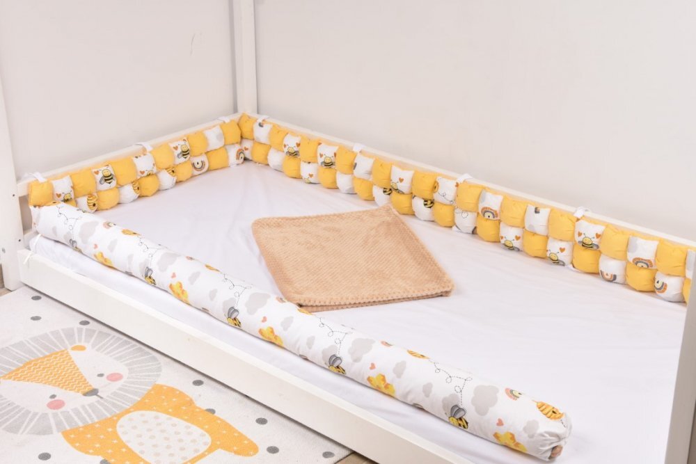Confort Family Aparatori cuburi pentru pat casuta Montesorri 90x200 cm model albinute galben