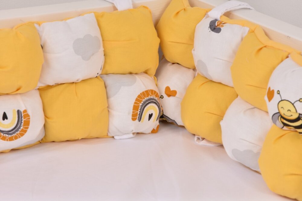 Confort Family Aparatori cuburi pentru pat casuta Montesorri 90x200 cm model albinute galben