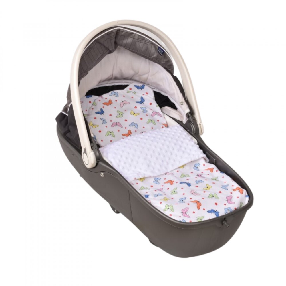 Confort Family Lenjerie 2 piese cosulet si landou model fluturasi si plus alb