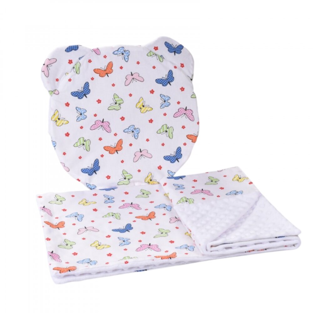 Confort Family Lenjerie 2 piese cosulet si landou model fluturasi si plus alb