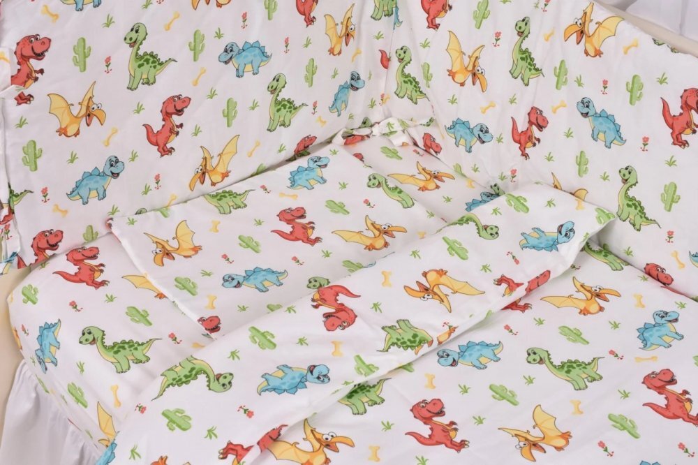 Confort Family Lenjerie 3 piese model Dinozauri + Protectie impermeabila patut 120x60 cm