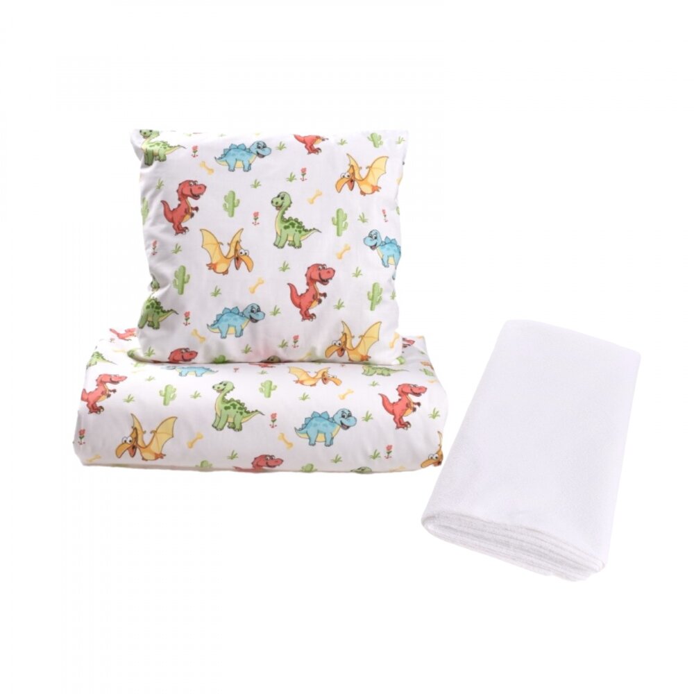 Confort Family Lenjerie 3 piese model Dinozauri + Protectie impermeabila patut 120x60 cm