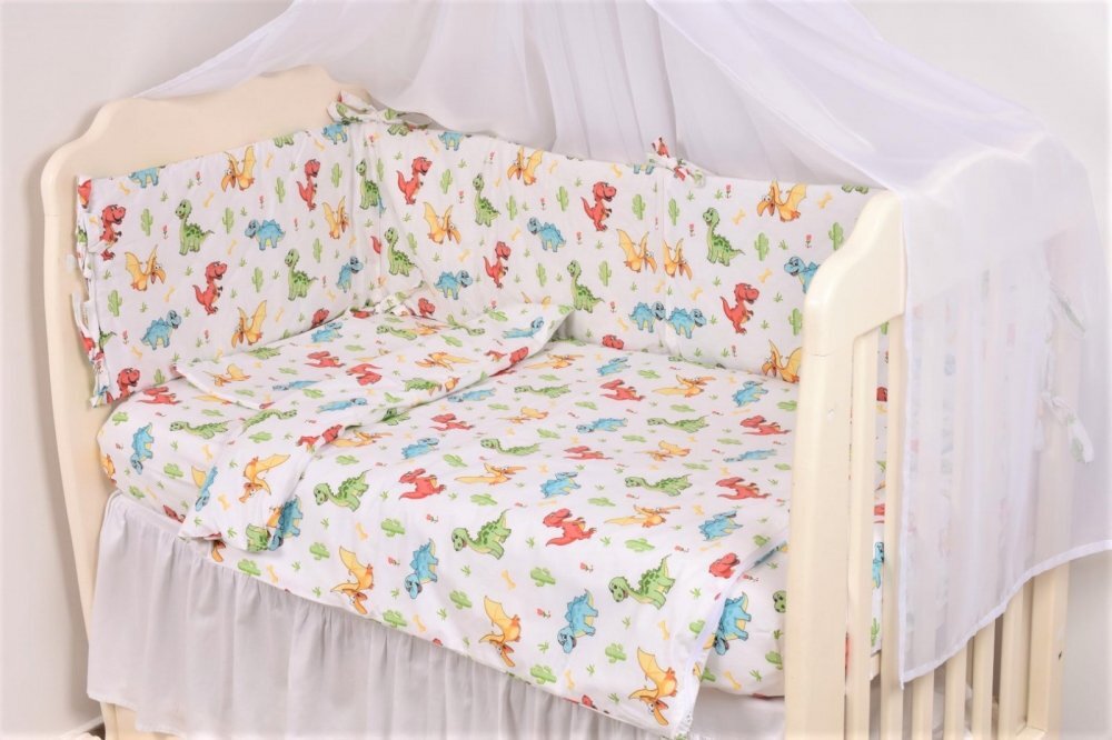 Confort Family Lenjerie 6 piese patut 120x60 cm bumbac model Dinozauri
