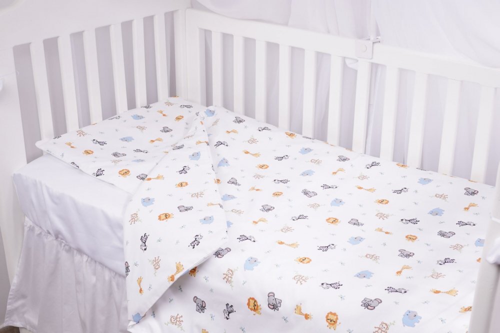 Confort Family Lenjerie patut cu 3 piese 120x60 cm din bumbac model Animalute safari
