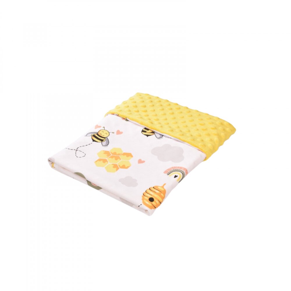 Confort Family Paturica din bumbac model albinute si plus minky galben 80x80 cm