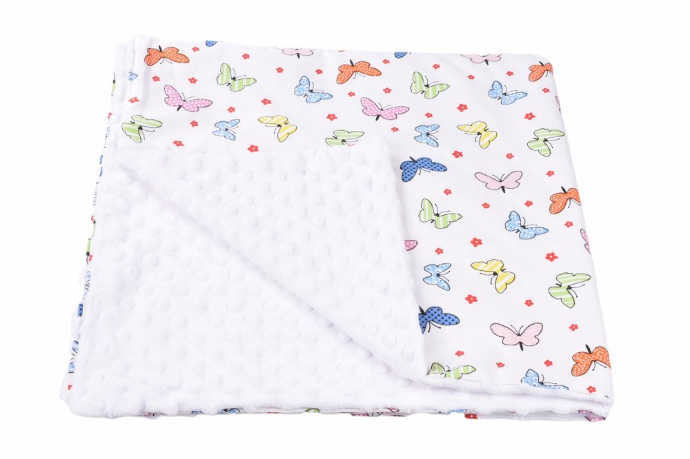 Confort Family Paturica din bumbac model fluturasi si plus minky alb 80x80 cm