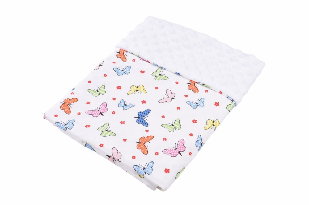 Confort Family Paturica din bumbac model fluturasi si plus minky alb 80x80 cm