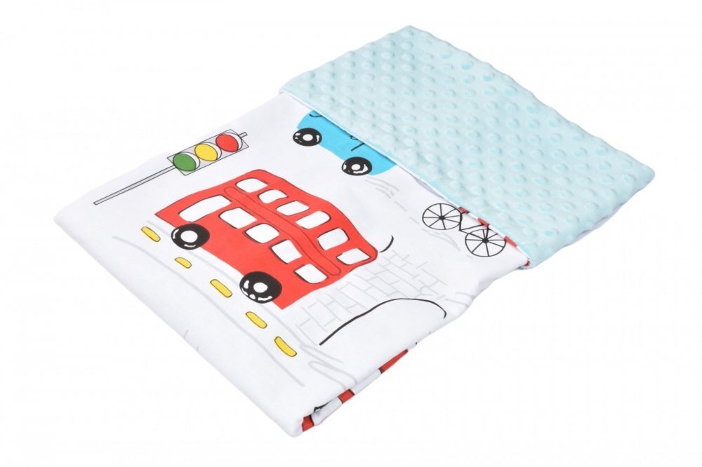 Confort Family Paturica din bumbac model masinute colorate si plus minky bleu 80x80 cm