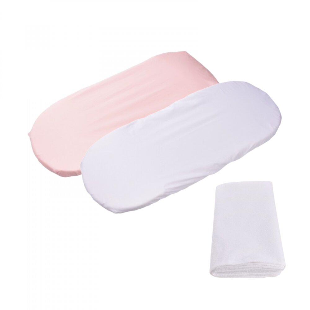 Confort Family Set 2 cearsafuri cosulet si landou 72x30 cm din bumbac alb roz + protectie impermeabila