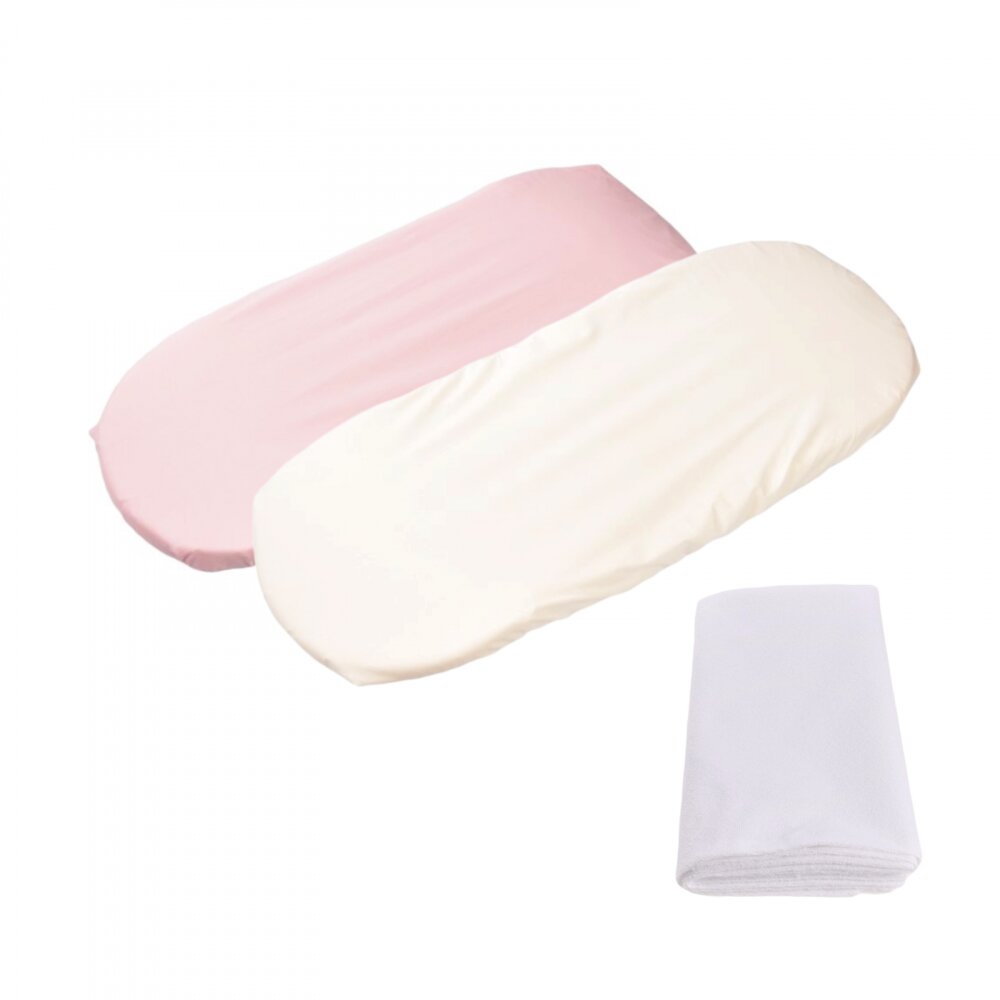 Confort Family Set 2 cearsafuri cosulet si landou 72x30 cm din bumbac crem roz + protectie impermeabila