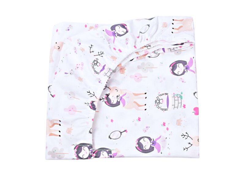 Confort Family Set 3 cearsafuri alb roz si model fetite + protectie impermeabila patut 90x4050 cm