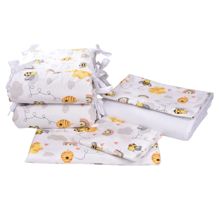 Confort Family Set complet 10 piese lenjerie aparatori babynest paturica model albinute patut 120x60 cm