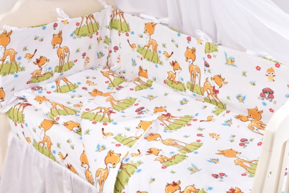 Confort Family Set complet 7 piese lenjerie si aparatori patut 120x60 cm din bumbac model caprioare