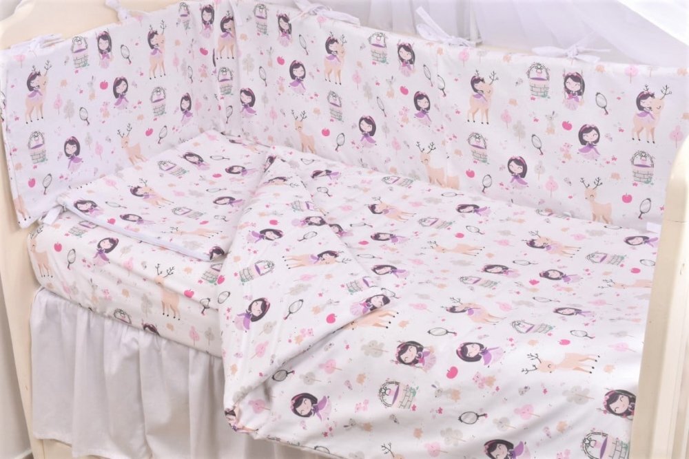 Confort Family Set complet 7 piese lenjerie si aparatori patut 120x60 cm din bumbac model fetite