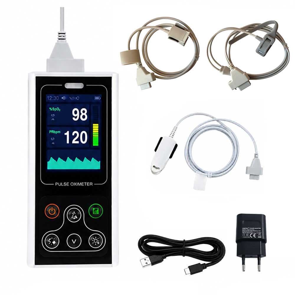Contec Pulsoximetru portabil CMS60D1 cu senzor adulti pediatric si neonatal masurare saturatie oxigen si rata pulsului baterie reincarcabila