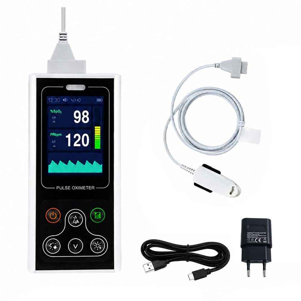 Contec Pulsoximetru portabil CMS60D1 masurare saturatie oxigen si rata pulsului baterie reincarcabila software pentru date stocate pe PC in timp real functie alarma senzor adulti