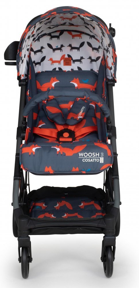 COSATTO Carucior pentru copii Woosh 3 Charcoal Mister Fox BB cu suspensii cadru din aluminiu sistem troller suport pahar greutate admisa 25 kg