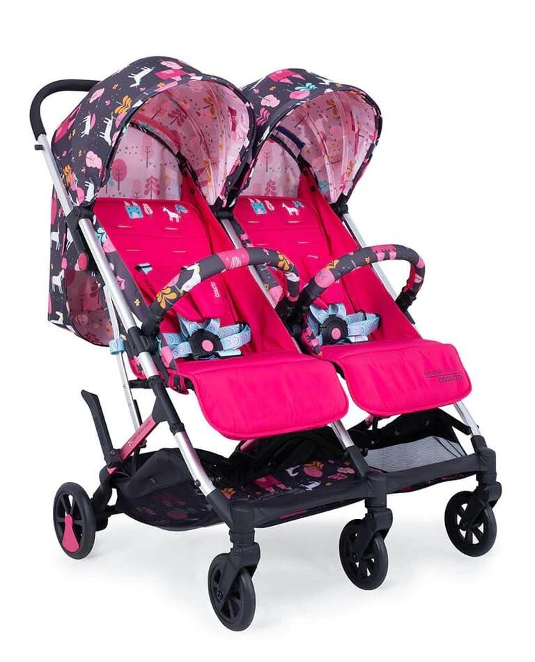 COSATTO Carucior pentru gemeni Woosh Double Unicorn Land 0-22 kg cu husa de ploaie